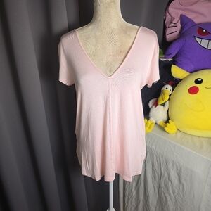 Bordeaux for Anthropologie Pink V-Neck Knit Top – Petite Medium